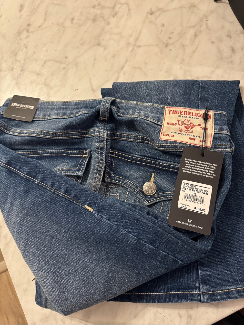 True Religion Women's Dark Blue Flare Jeans with Branded Patch